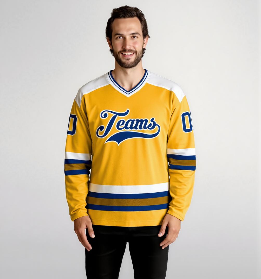 Custom Yellow & Royal/White Hockey Jersey