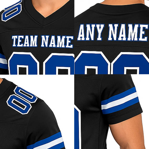 Custom Black & Royal/White Throwback Football Jersey