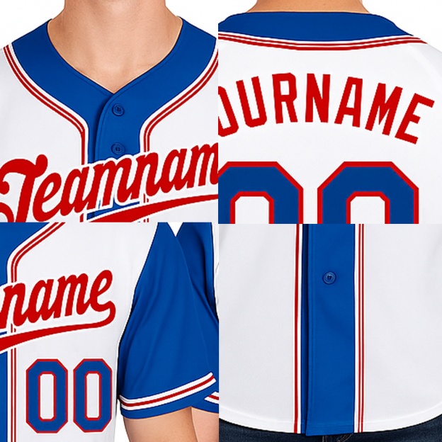 Custom White & Blue Raglan Sleeves Baseball Jersey