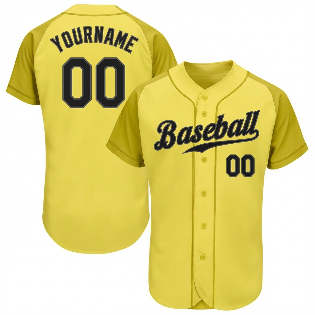 Custom Yellow & Black Raglan Baseball Jersey