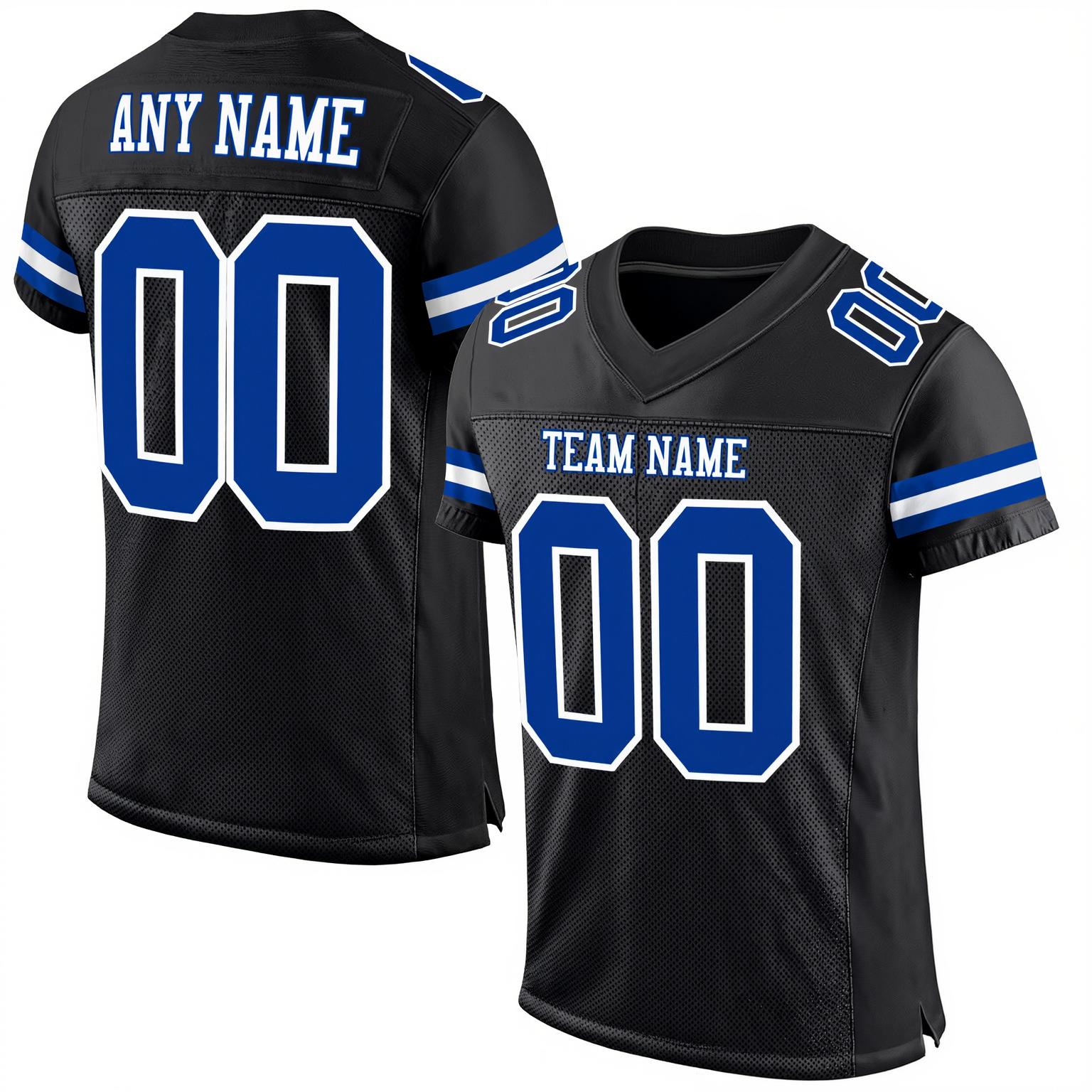 Custom Black & Royal/White Throwback Football Jersey