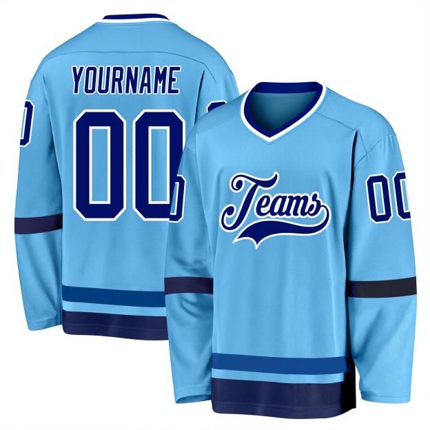 Custom Sky Blue & Royal/White Hockey Jersey