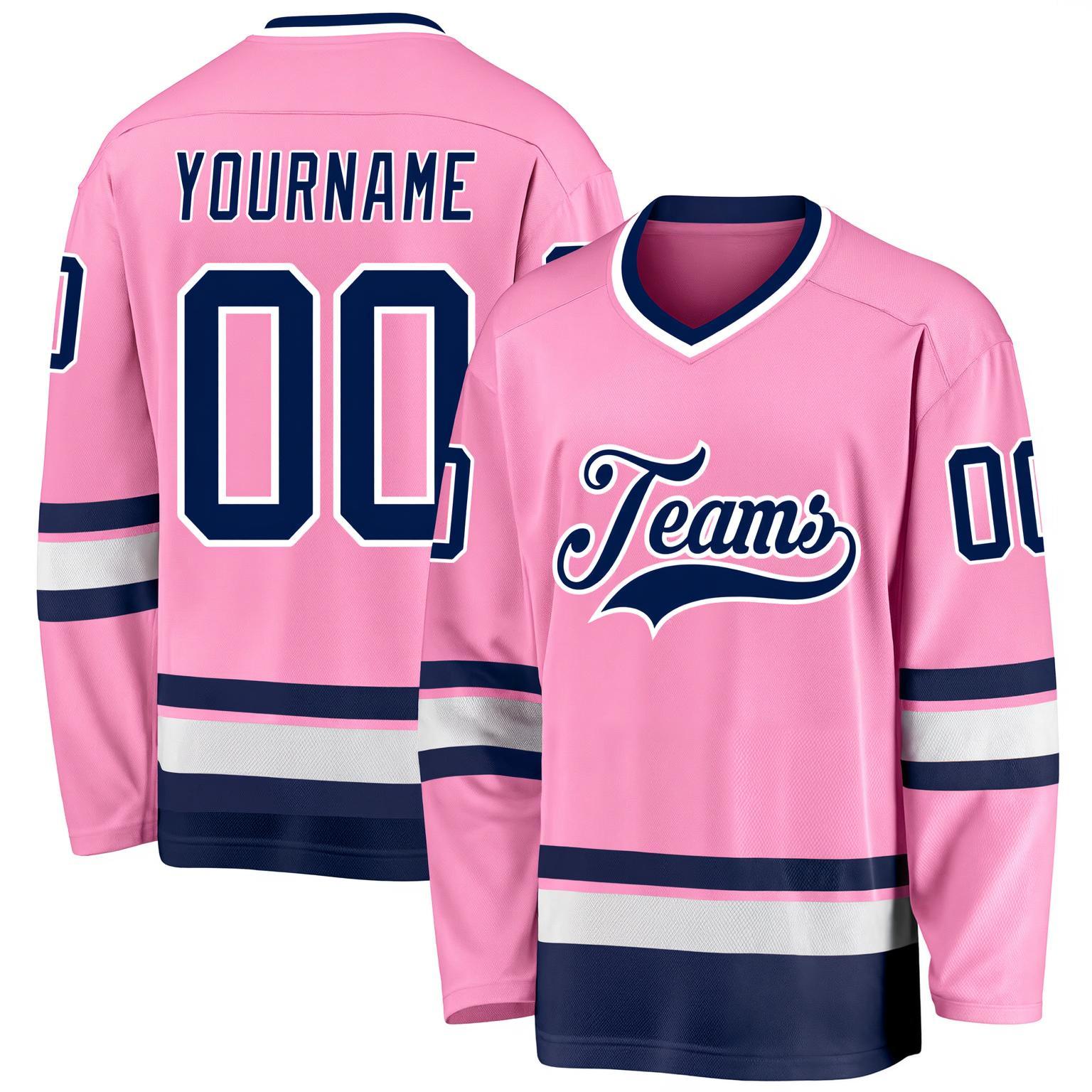 Custom Pink & Navy/White Hockey Jersey