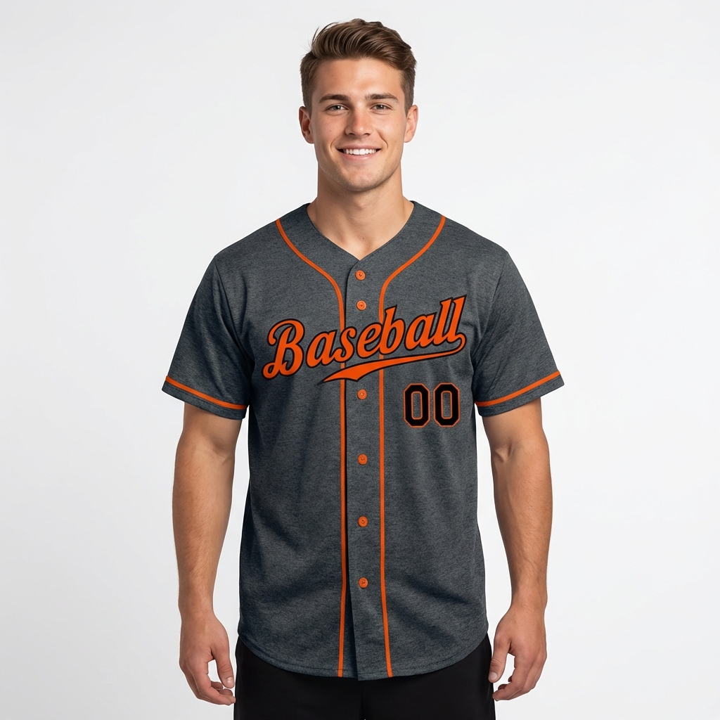 Custom Dark Grey & Orange/Black Baseball Jersey