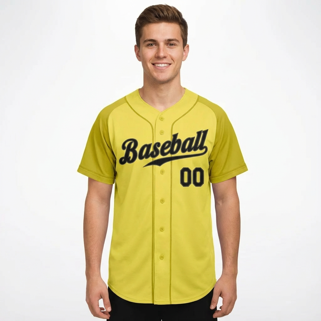 Custom Yellow & Black Raglan Baseball Jersey