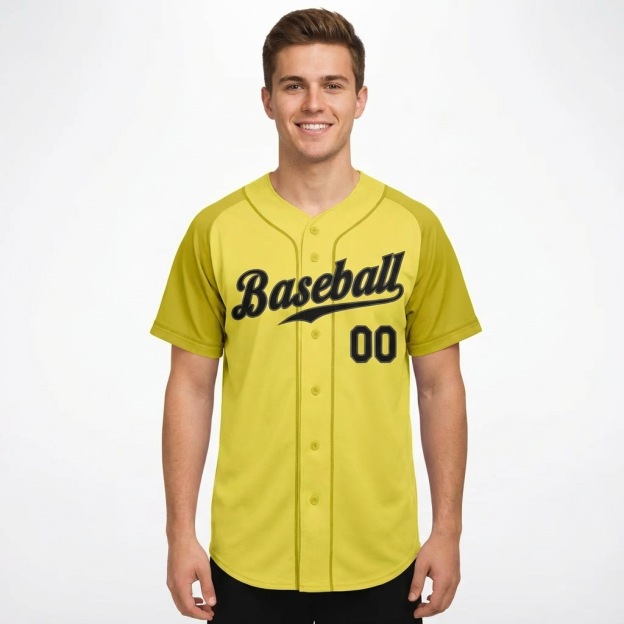 Custom Yellow & Black Raglan Baseball Jersey