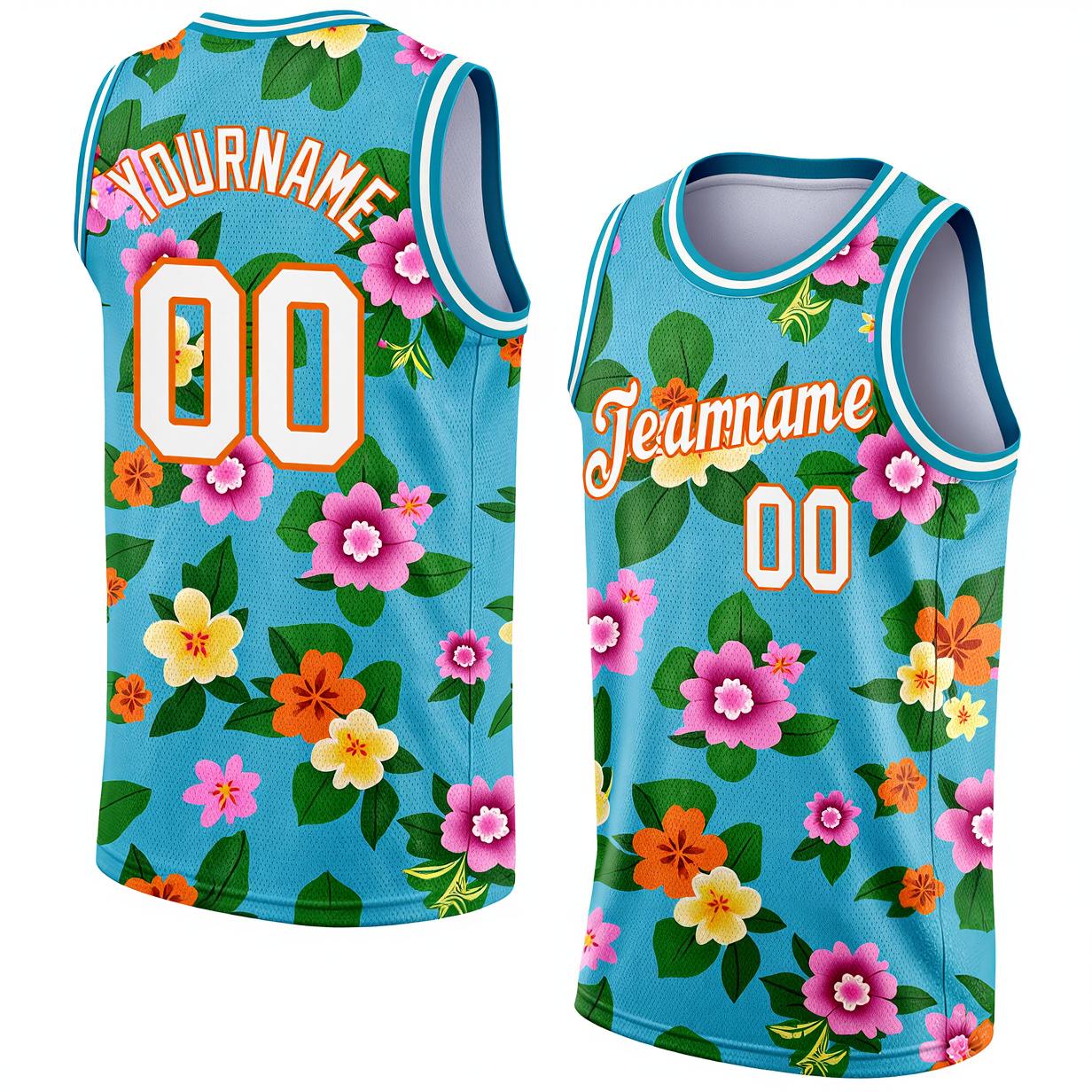 Custom 3D Pattern Aqua & White/Yellow Hawaii Flowers Basketball City Edition Jersey