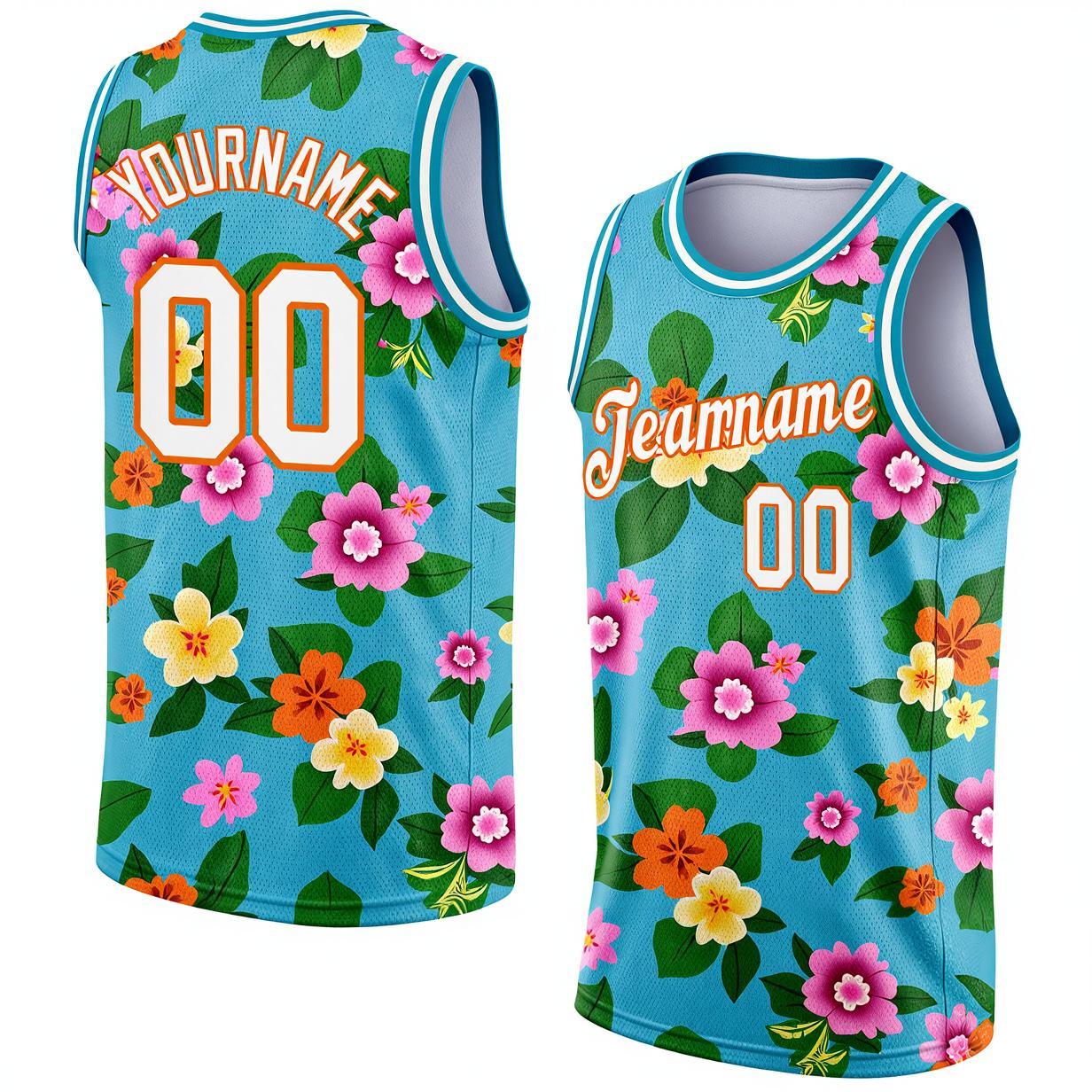 Custom 3D Pattern Aqua & White/Yellow Hawaii Flowers Basketball City Edition Jersey