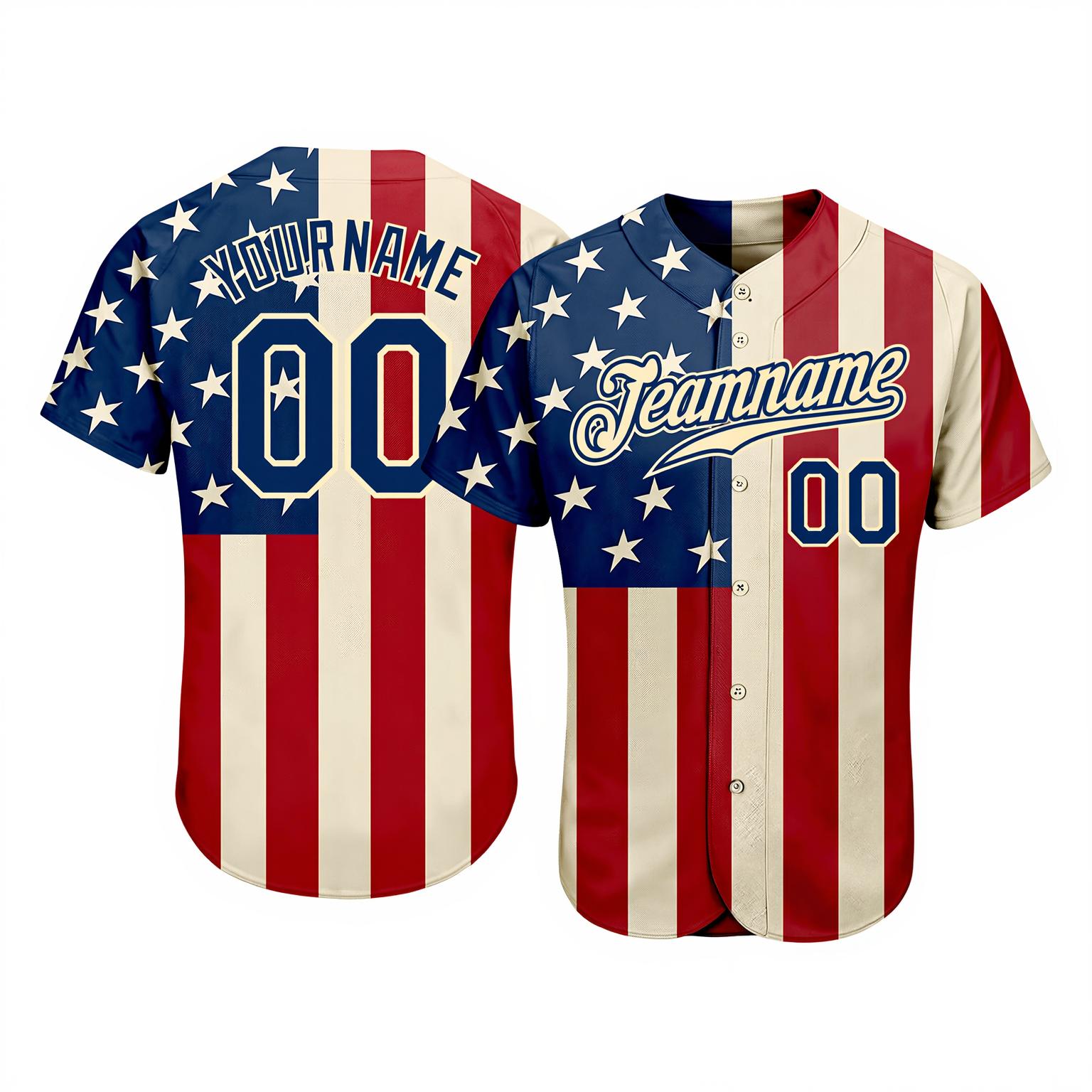 Custom White & Red/Navy 3D Flag Fashion Baseball Jersey