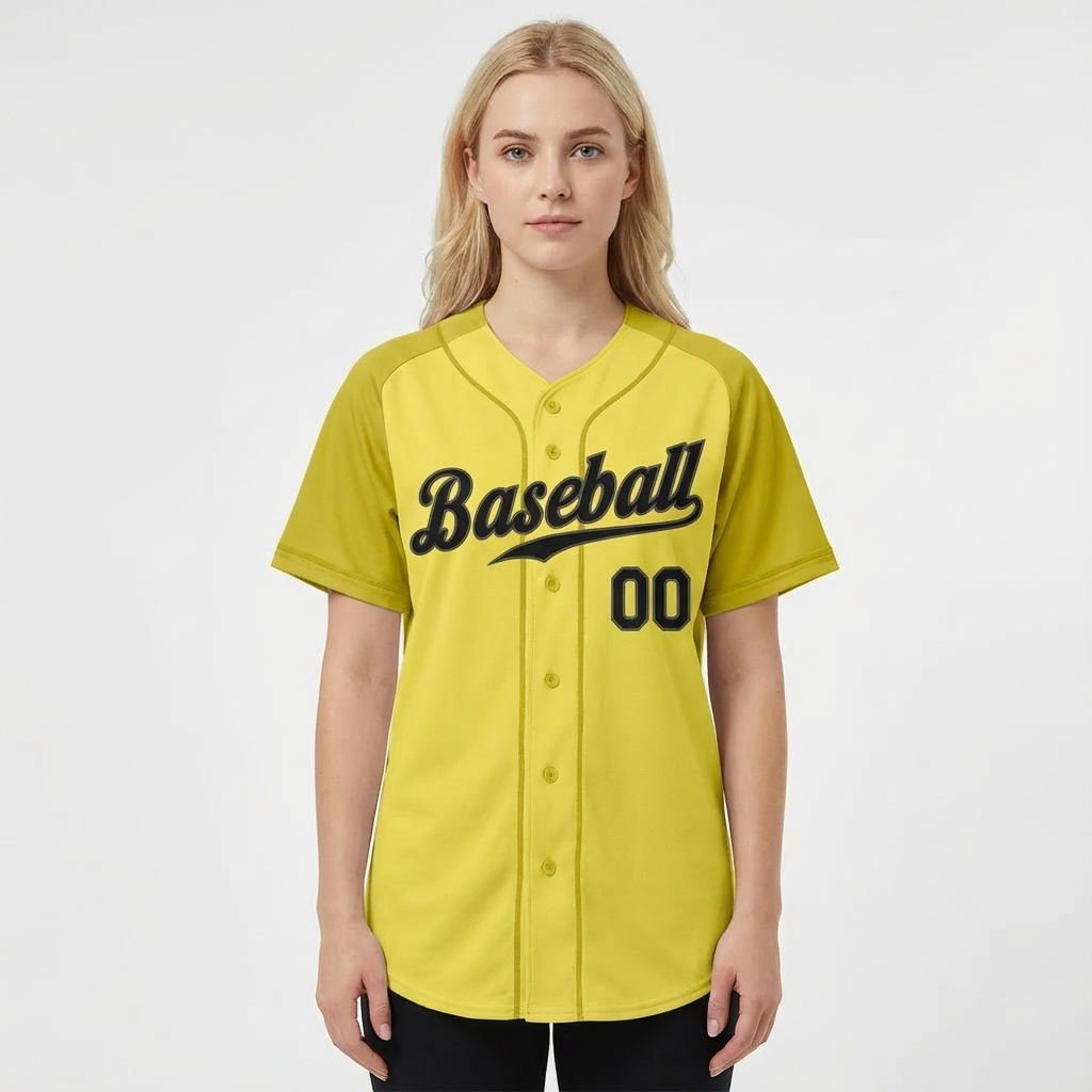 Custom Yellow & Black Raglan Baseball Jersey