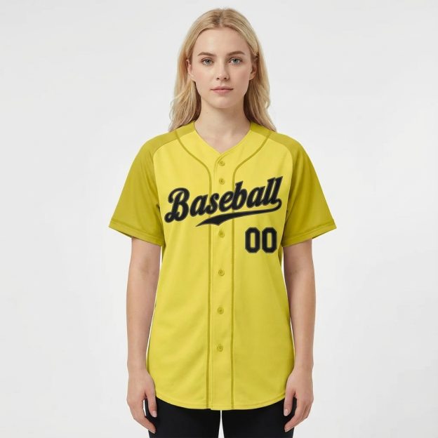 Custom Yellow & Black Raglan Baseball Jersey