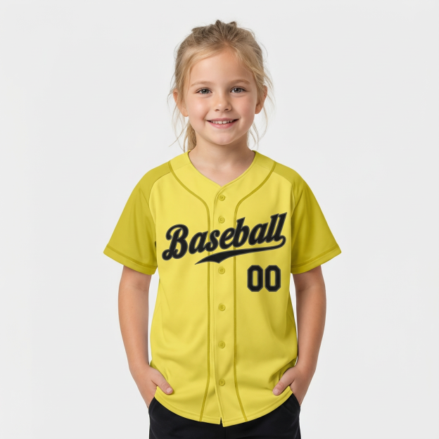 Custom Yellow & Black Raglan Baseball Jersey