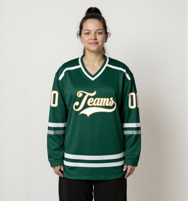 Custom Midnight Green & White/Gold Hockey Jersey