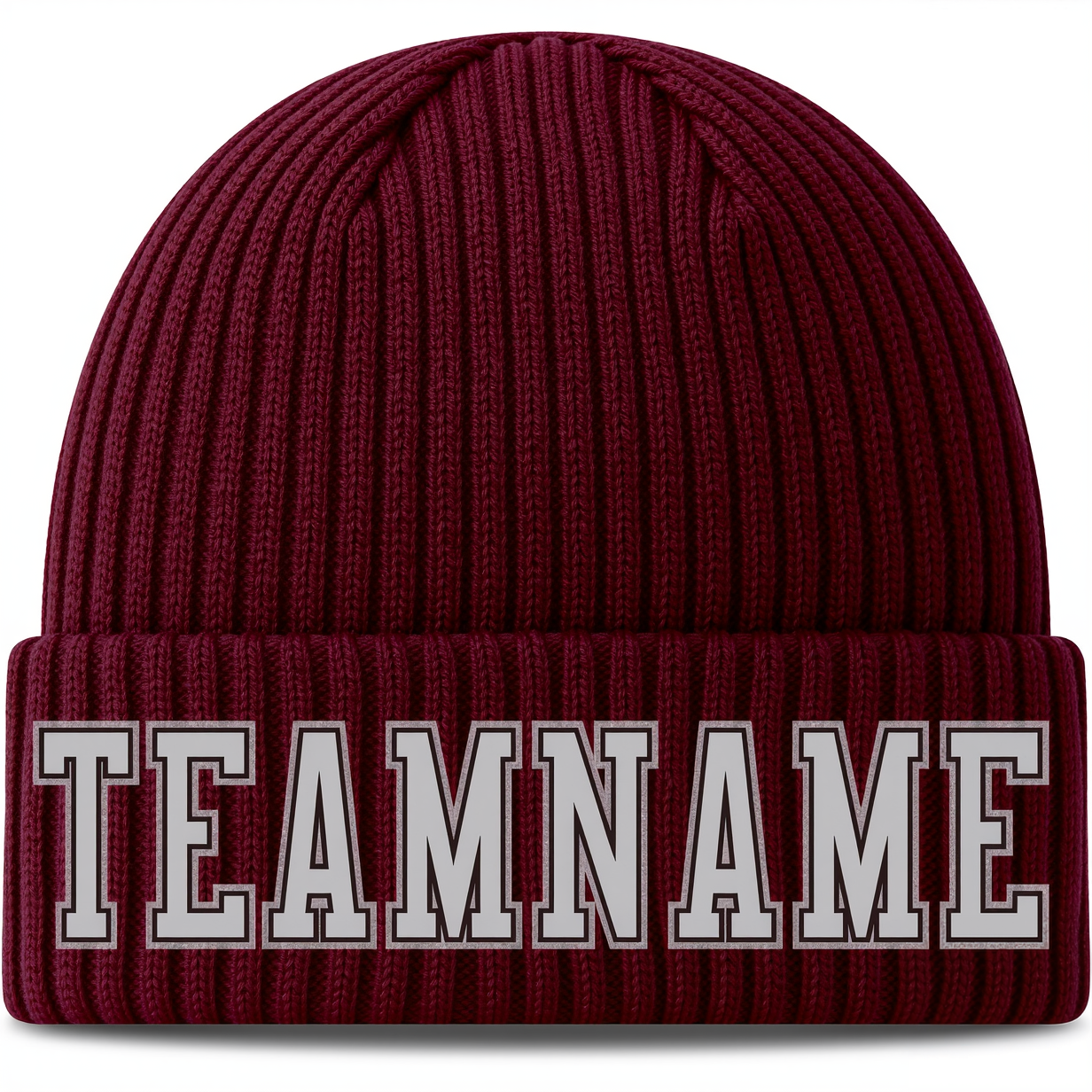 Custom Burgundy & Grey/Black Stitched Cuffed Knit Hat