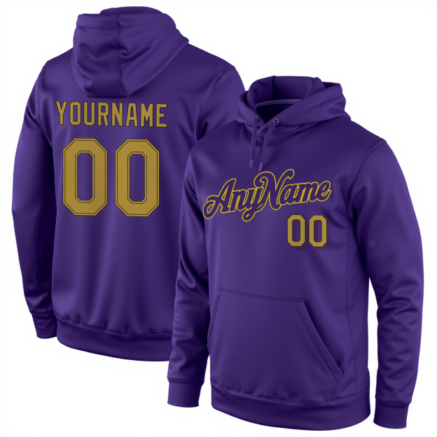 Custom Purple & Gold/Black Pullover Sports Sweatshirt Hoodie