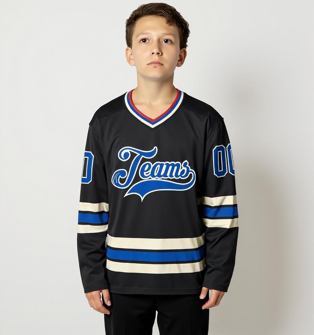 Custom Black & Blue/White Hockey Jersey