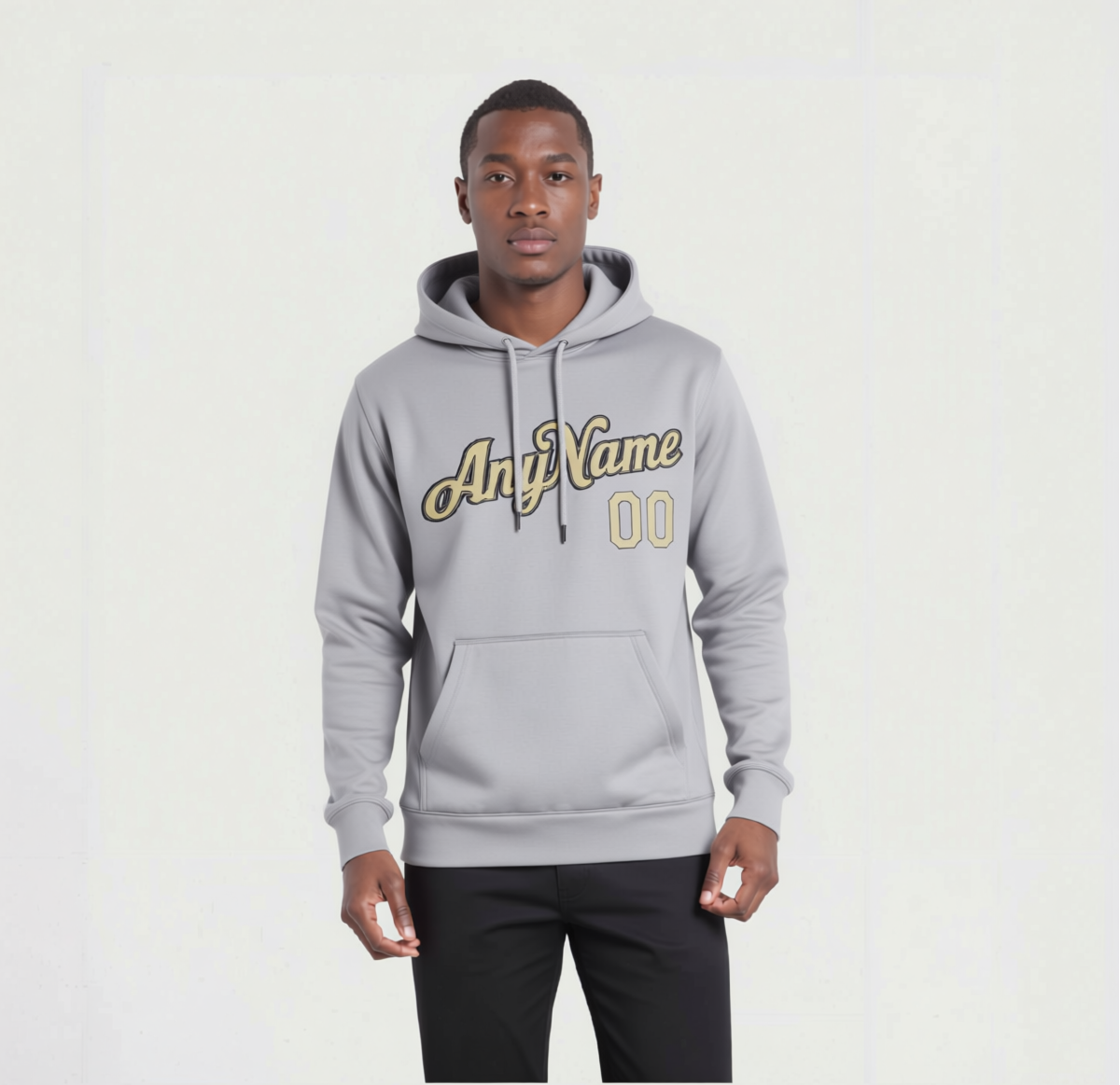 Custom Grey & Gold/Black Pullover Sports Sweatshirt Hoodie