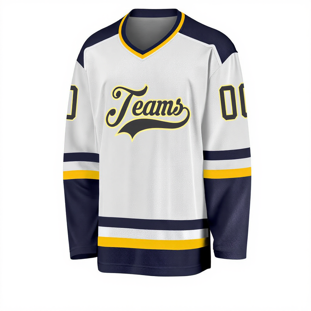 Custom White & Orange/Navy Hockey Jersey