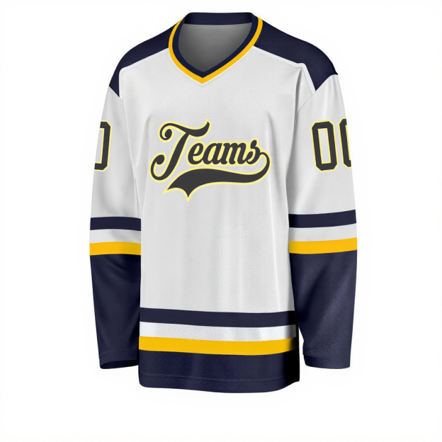 Custom White & Orange/Navy Hockey Jersey