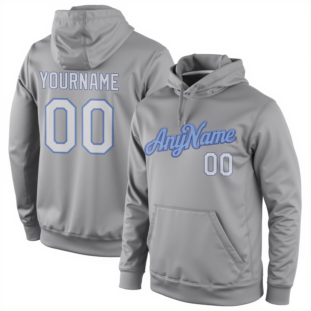 Custom Grey & White/Blue Pullover Sports Sweatshirt Hoodie