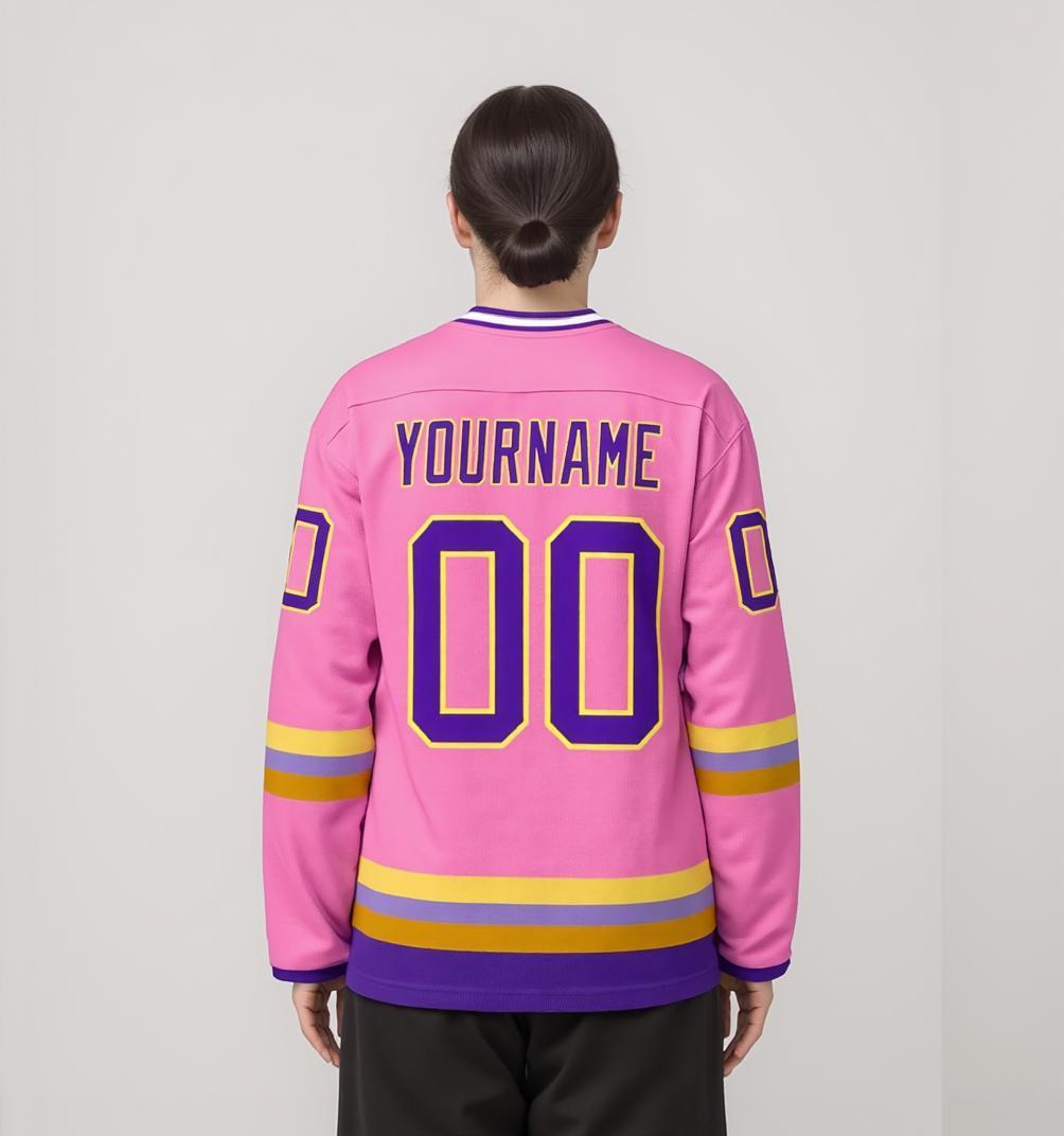 Custom Pink & Purple/Gold Hockey Jersey