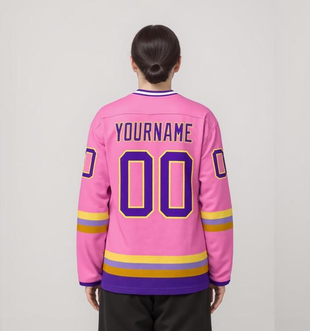 Custom Pink & Purple/Gold Hockey Jersey
