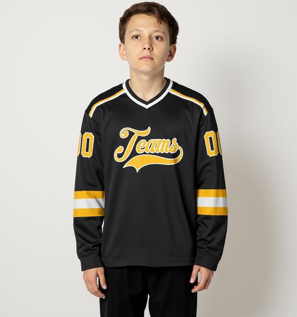 Custom Black & Yellow/White Hockey Jersey