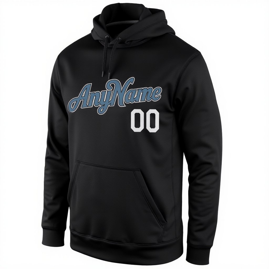 Custom Black & Blue/White Pullover Sports Sweatshirt Hoodie