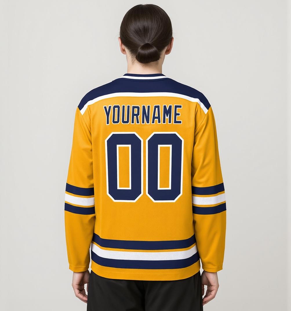 Custom Yellow & Navy/White Hockey Jersey
