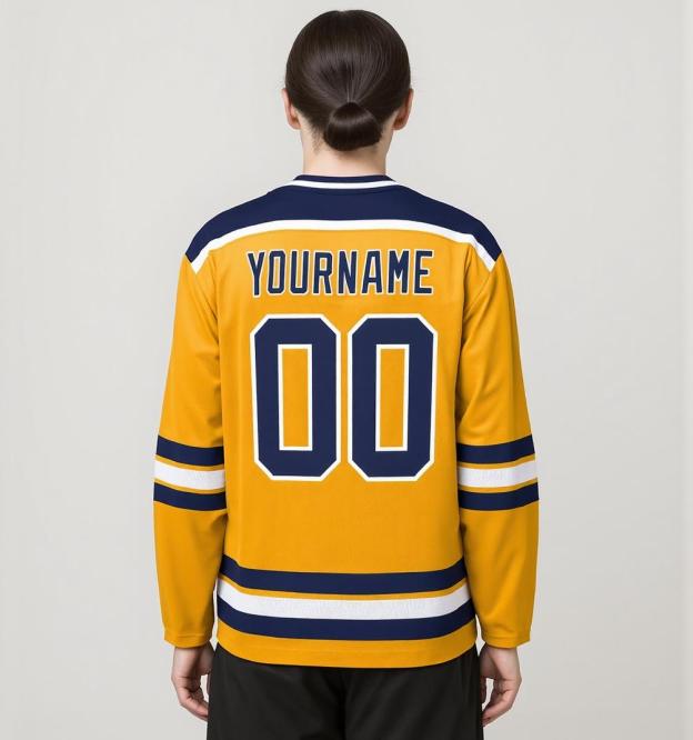 Custom Yellow & Navy/White Hockey Jersey