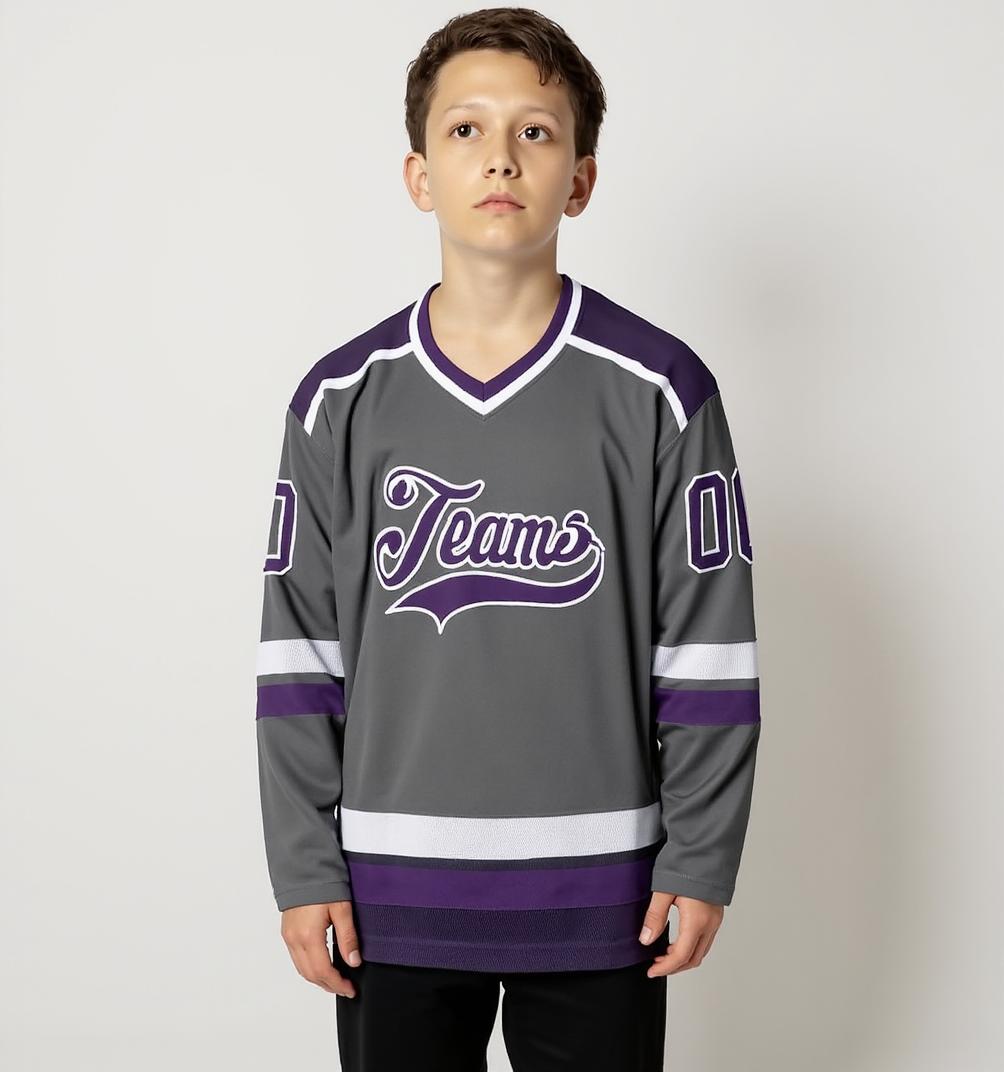 Custom Grey & Purple/White Hockey Jersey