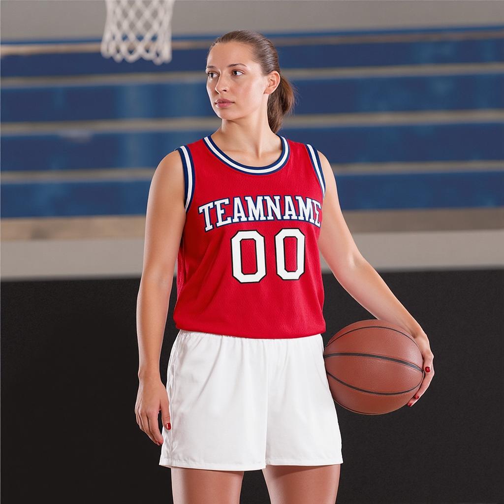 Custom Red & White/Navy Basketball City Edition Jersey
