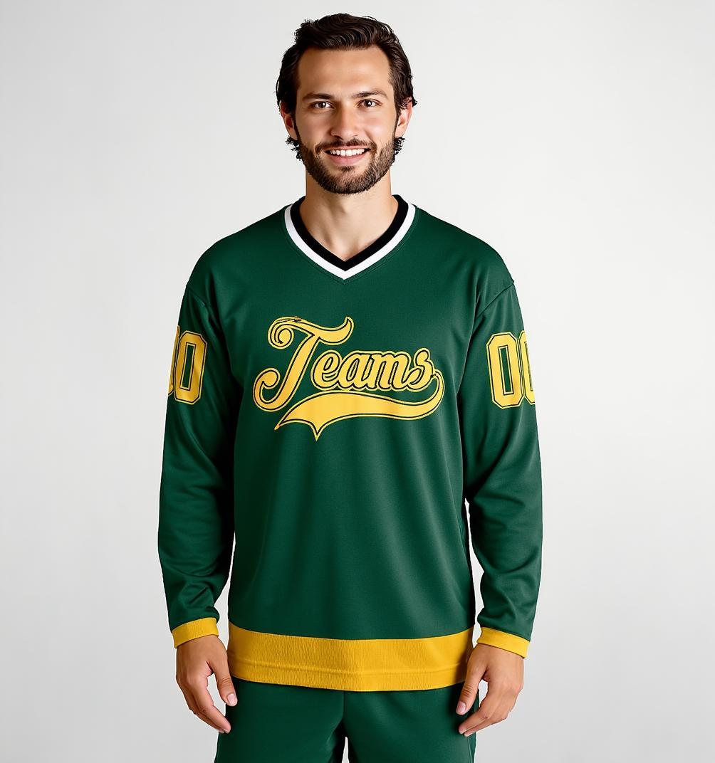 Custom Midnight Green & Gold Hockey Jersey