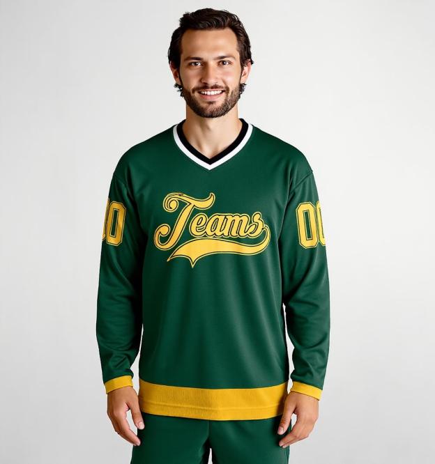 Custom Midnight Green & Gold Hockey Jersey