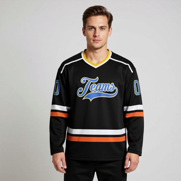 Custom Black & Blue/White Hockey Jersey