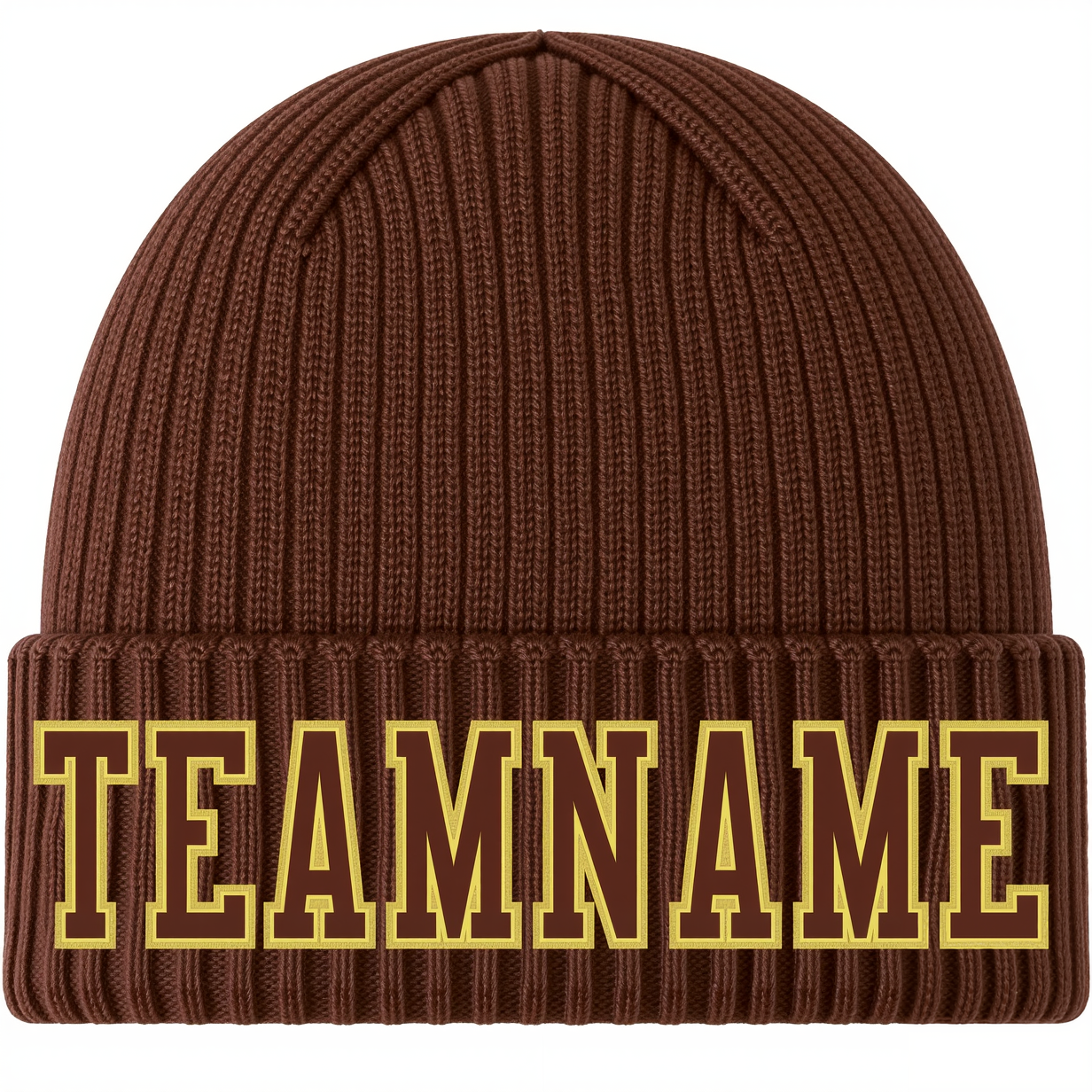 Custom Brown & Gold Stitched Cuffed Knit Hat