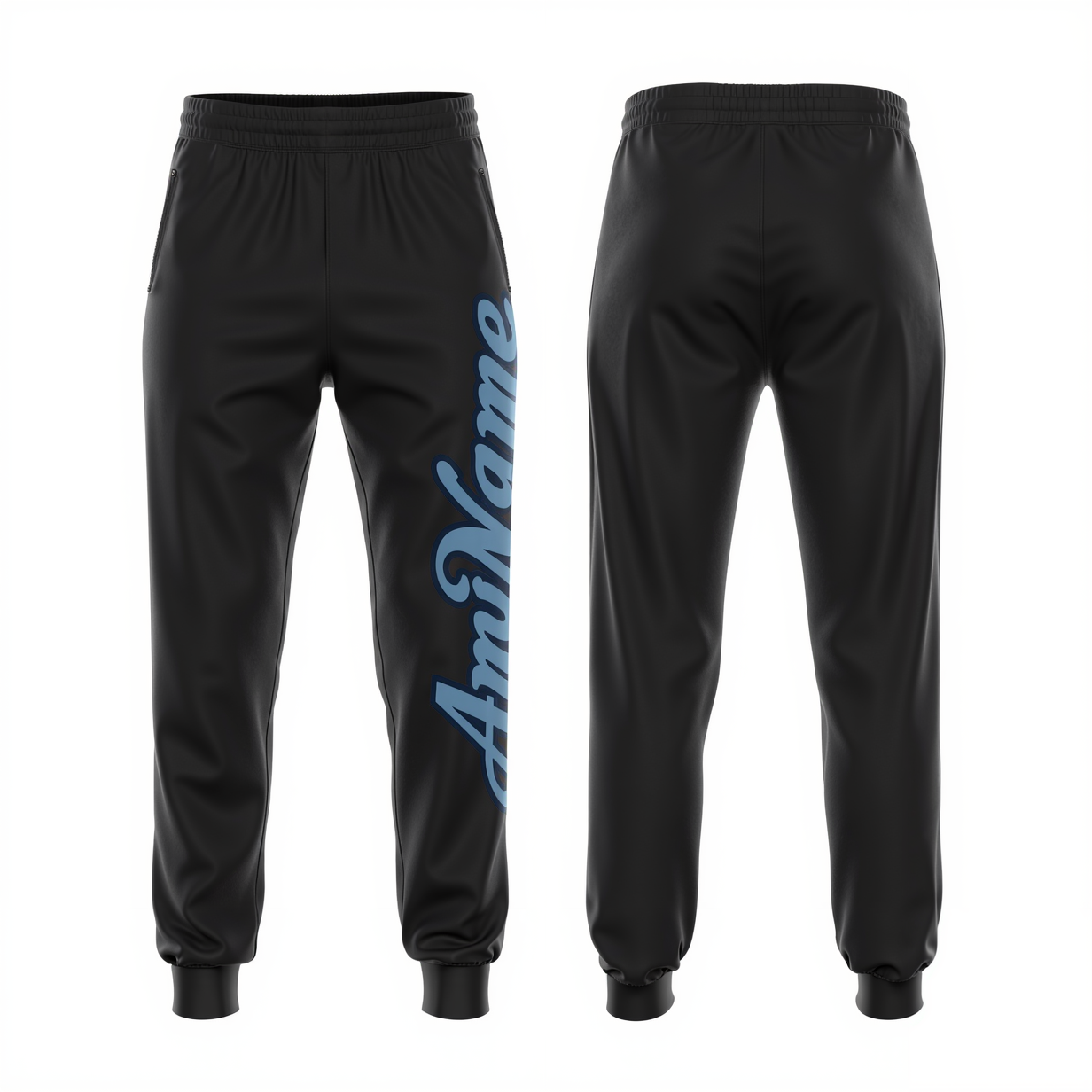 Custom Black & Light Blue/Navy Fleece Jogger Sweatpants
