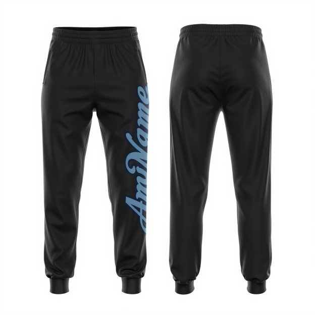 Custom Black & Light Blue/Navy Fleece Jogger Sweatpants