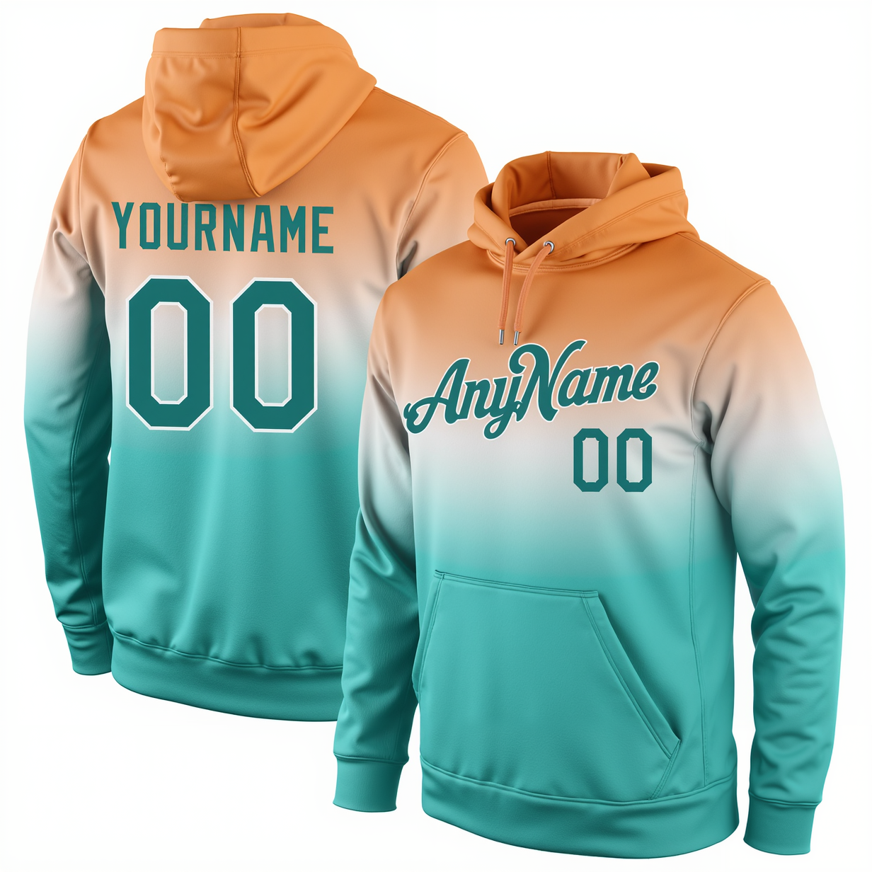 Custom Aqua & Orange/White Pullover Sports Sweatshirt Hoodie