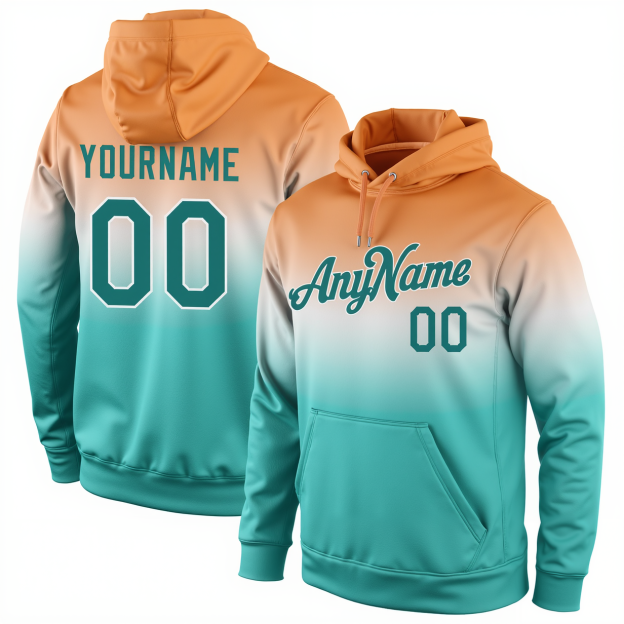 Custom Aqua & Orange/White Pullover Sports Sweatshirt Hoodie