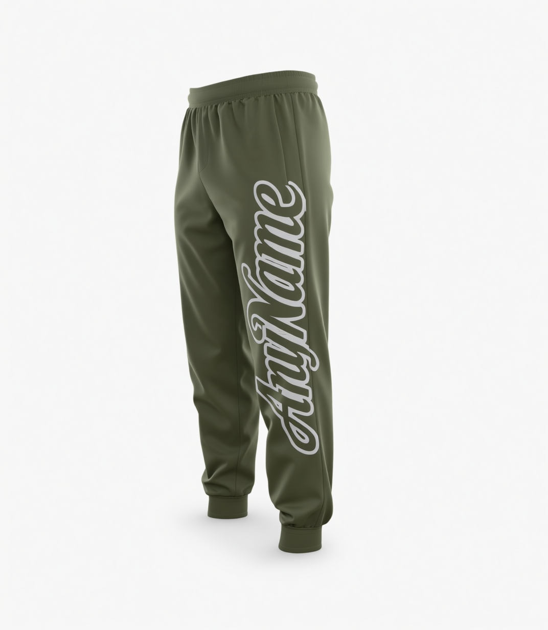 Custom Olive & White Fleece Jogger Sweatpants