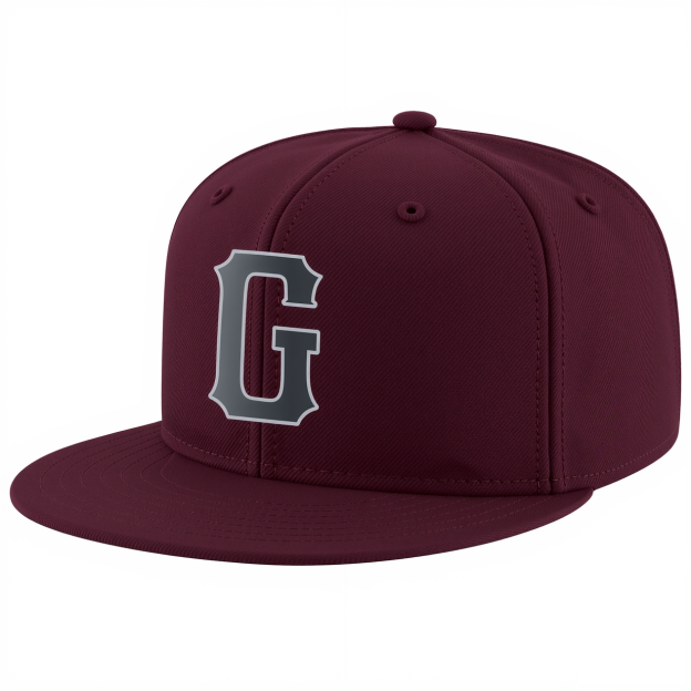 Custom Burgundy & Grey/White Stitched Adjustable Snapback Hat
