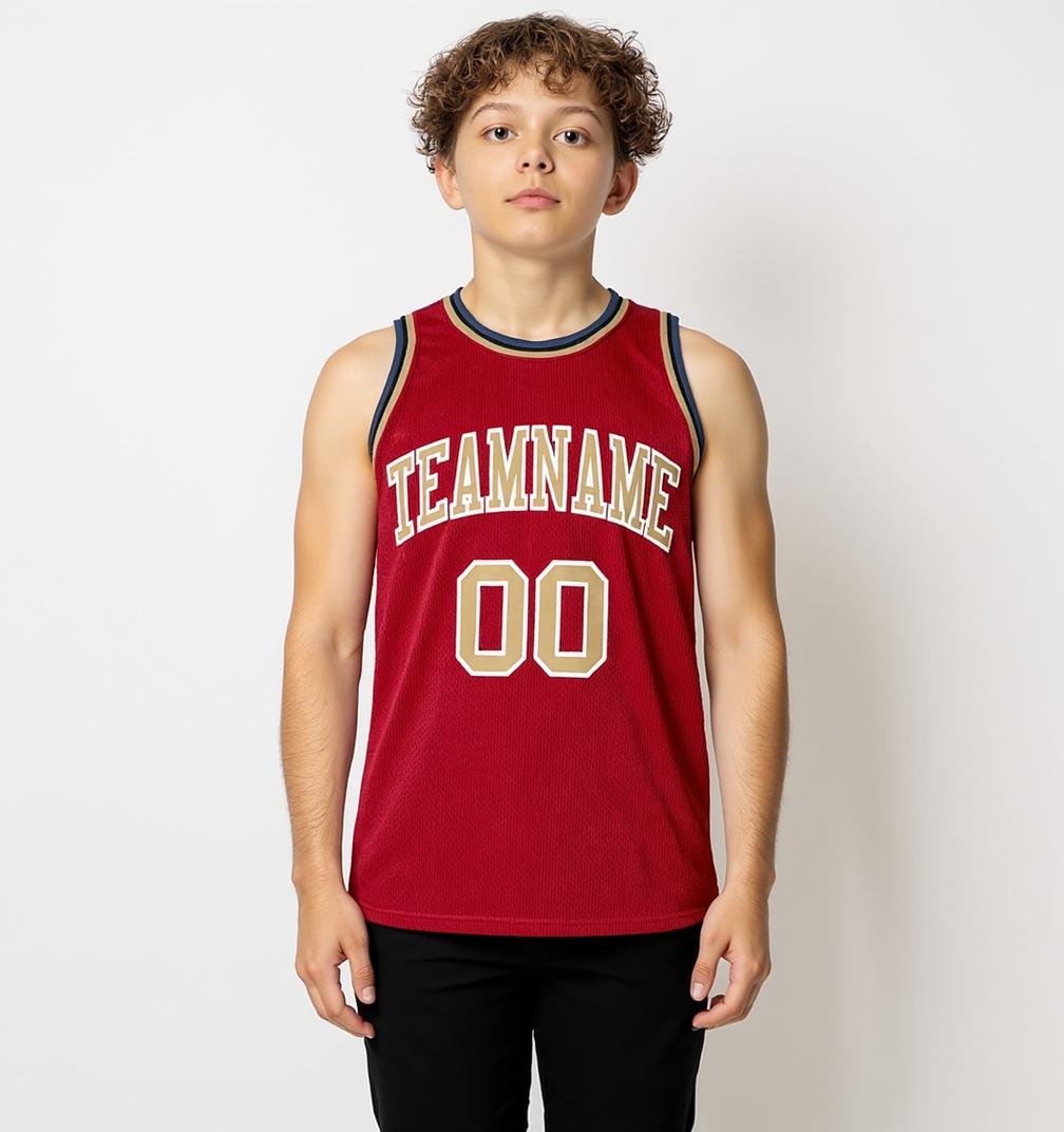 Custom Red & Beige/White Basketball Throwback Jersey