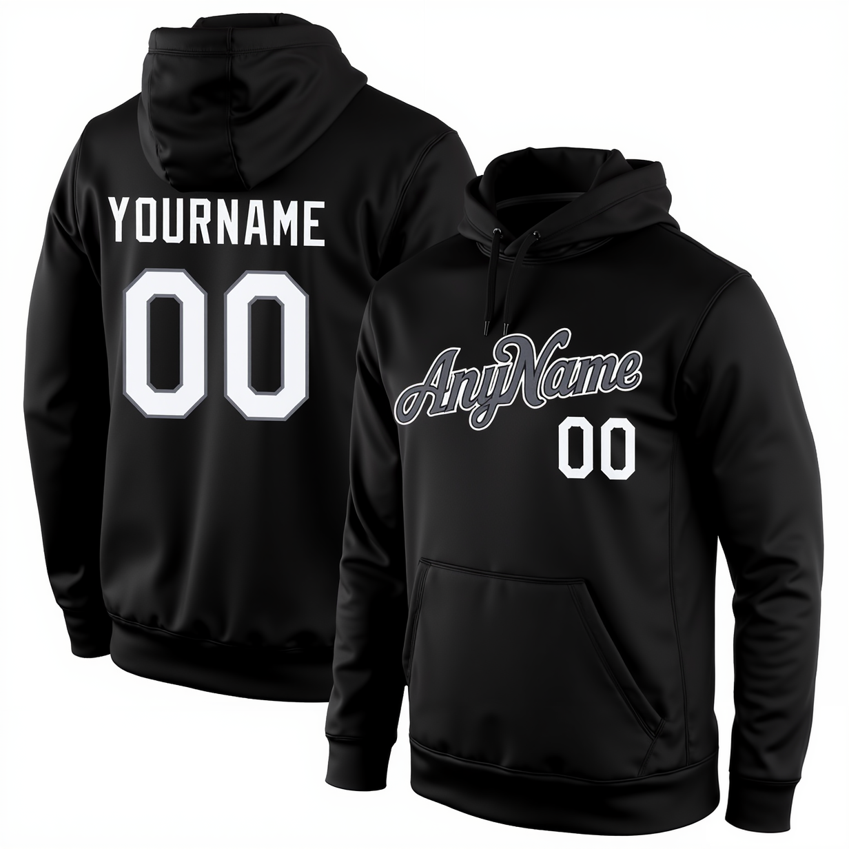 Custom Black & Grey/White Pullover Sports Sweatshirt Hoodie