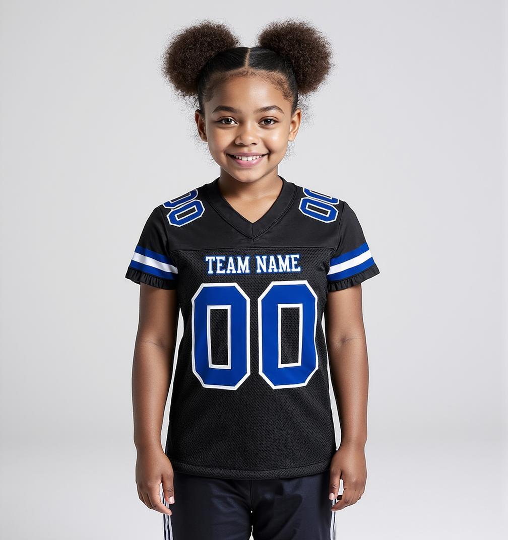 Custom Black & Royal/White Throwback Football Jersey