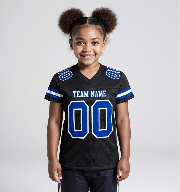 Custom Black & Royal/White Throwback Football Jersey