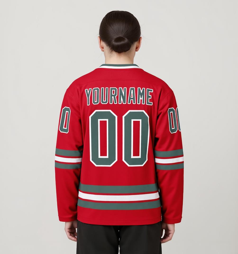 Custom Red & Grey/White Hockey Jersey