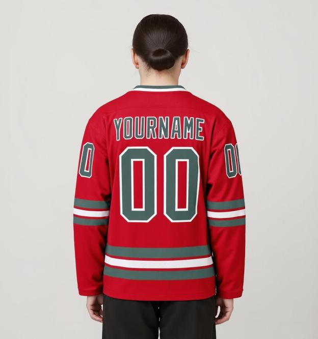 Custom Red & Grey/White Hockey Jersey