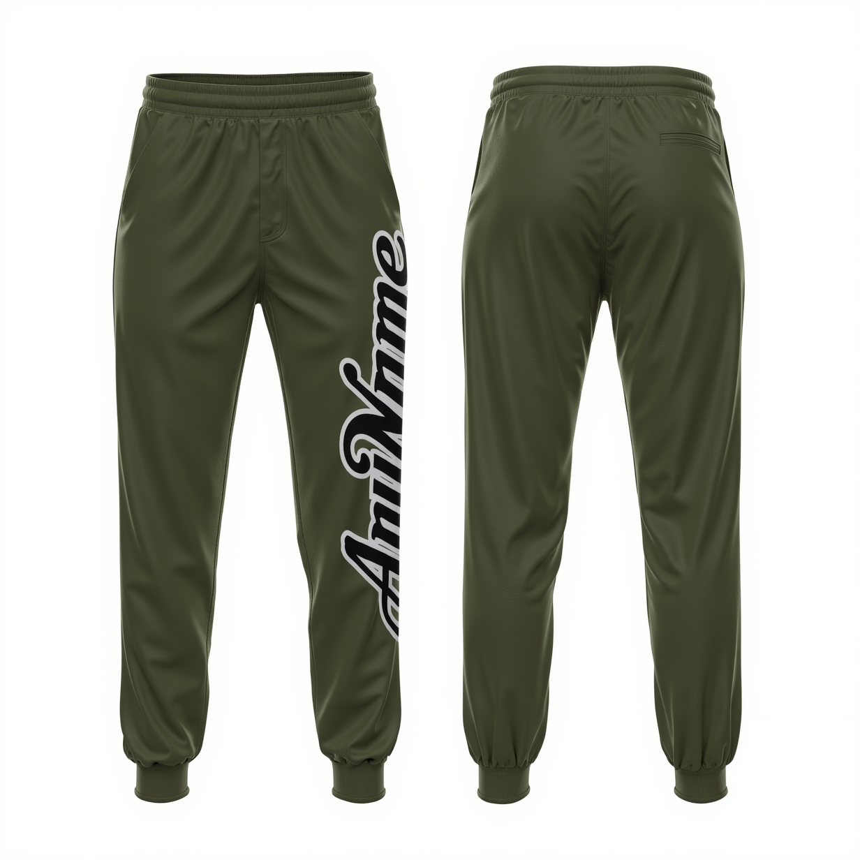 Custom Olive & Black/White Fleece Jogger Sweatpants
