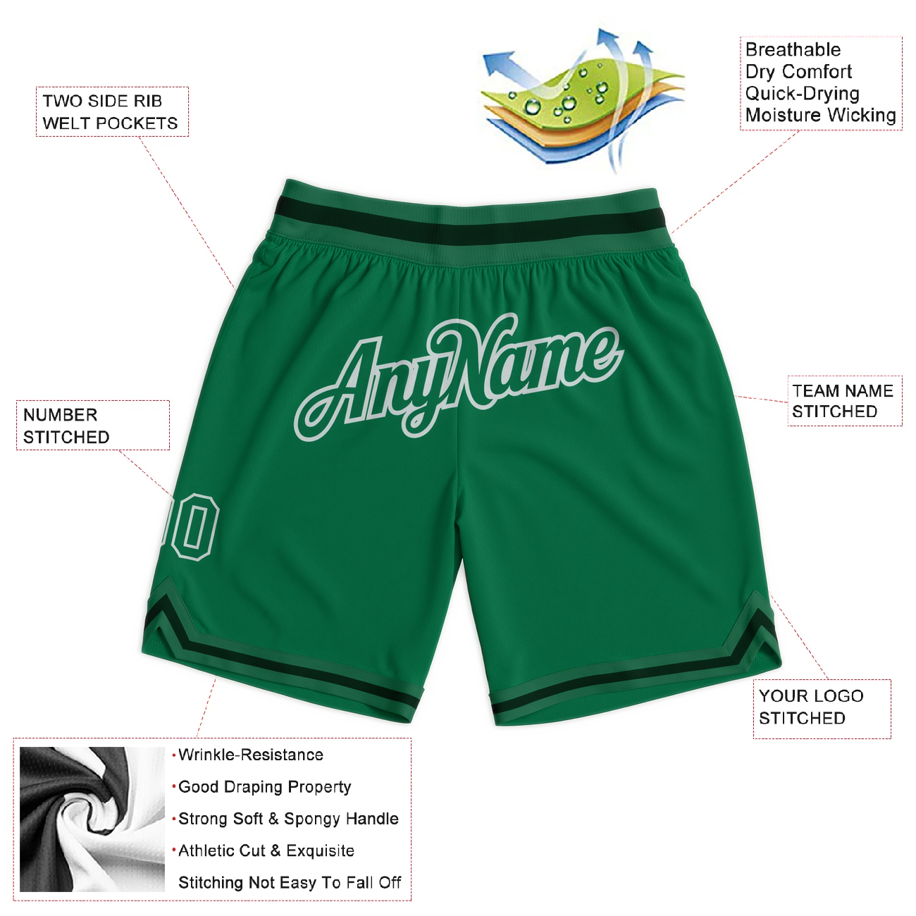 Custom Green & White/Black Throwback Shorts